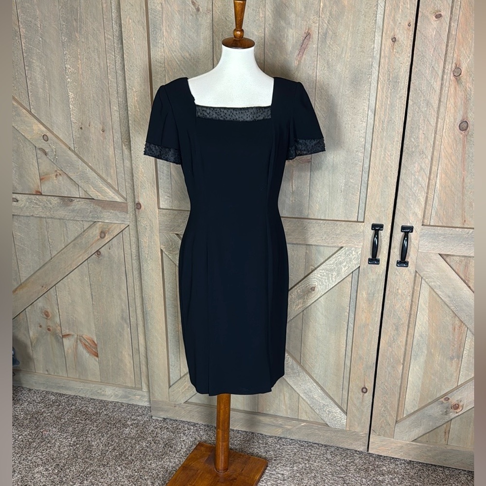 Talbots black sheath dress with mesh and bead detail at the neck and cuffs Sz 8 - Picture 2 of 13